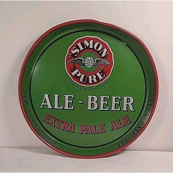 Vintage Simon Pure Beer Round Metal Tray Buffalo NY Extra Pale Ale 12” Dented - Picture 1 of 6